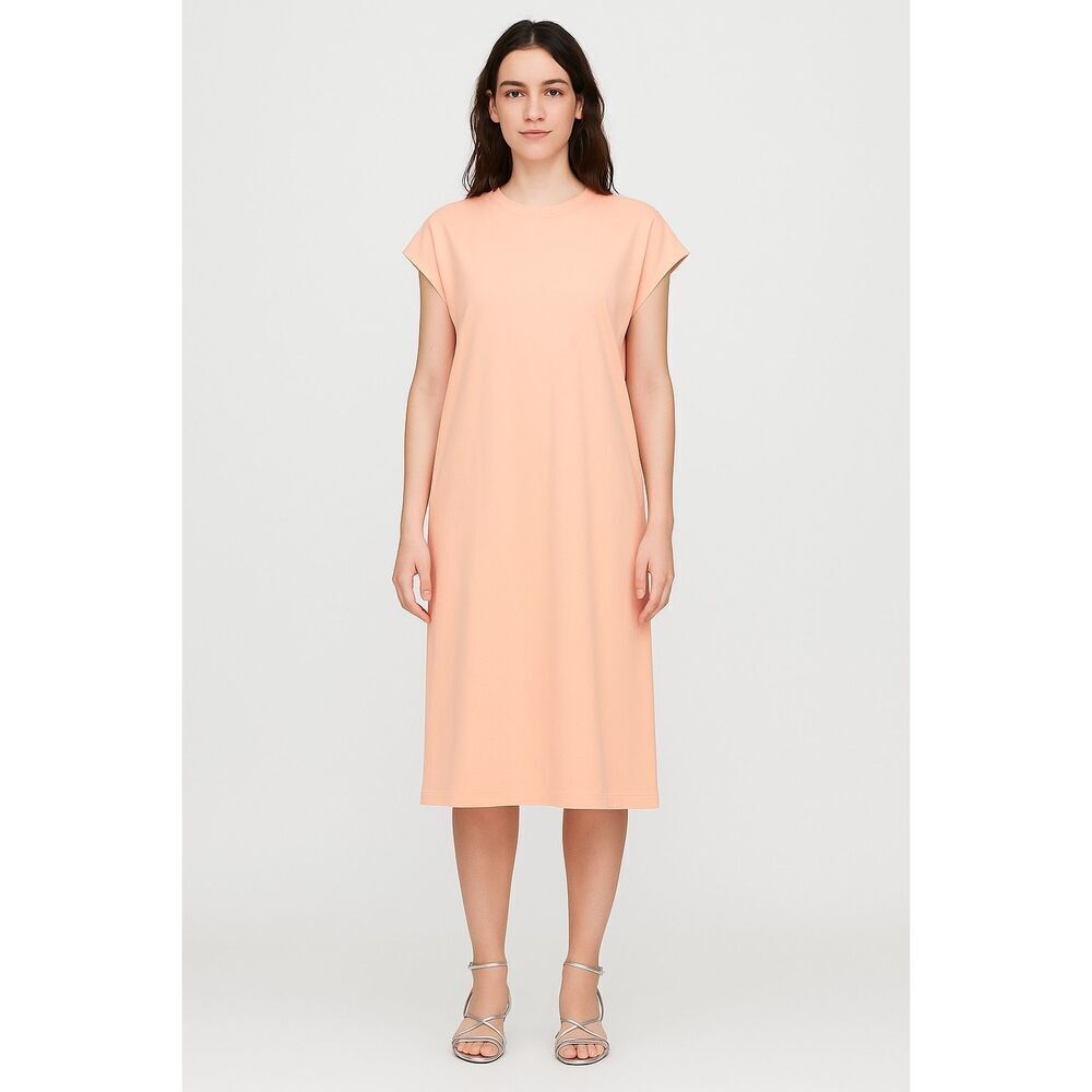 Uniqlo Smooth Cotton French Sleeve Midi T-Shirt Dress in Peachy Pink Size M